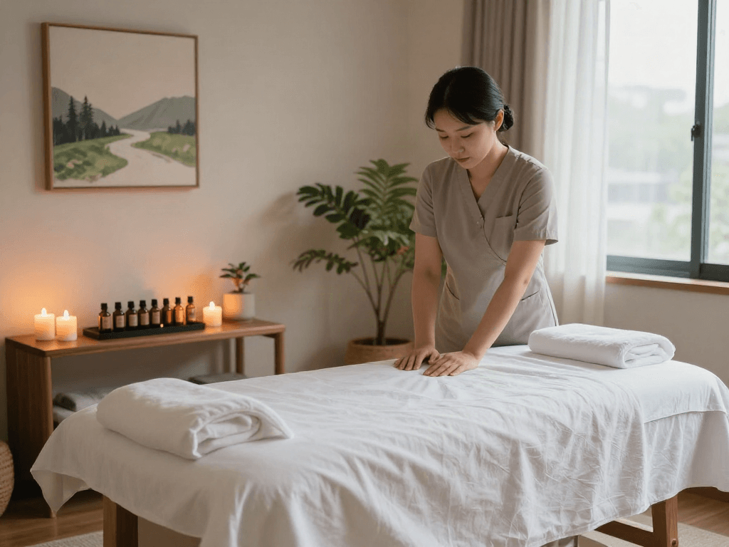 Relaxing 강동구출장마사지 environment with calming decor and soothing elements
