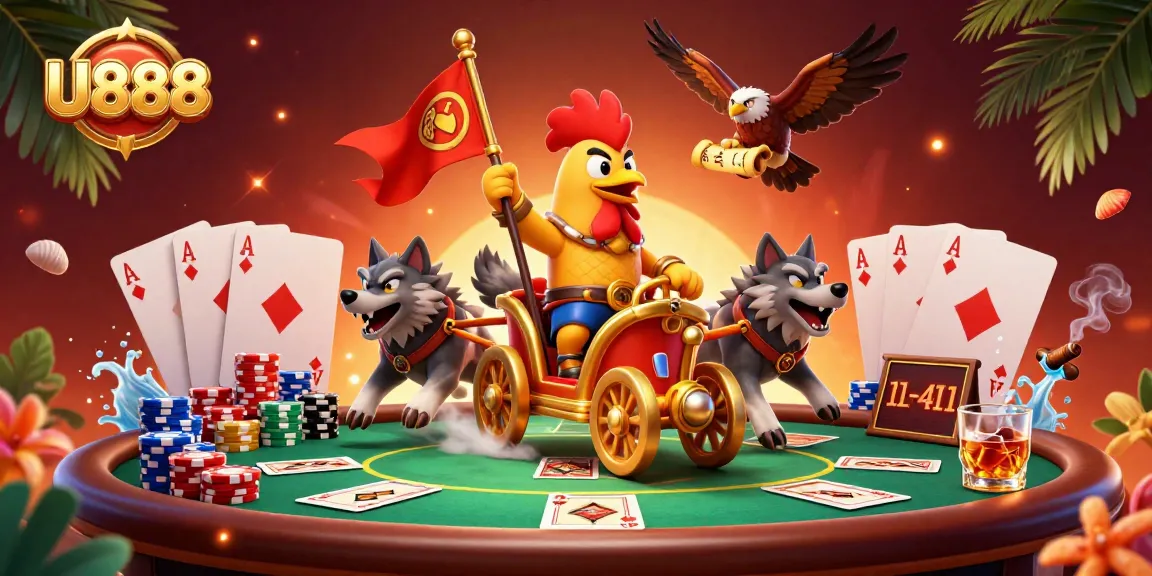 Join the excitement at U888 with a vibrant 3D illustration of a casino adventure.