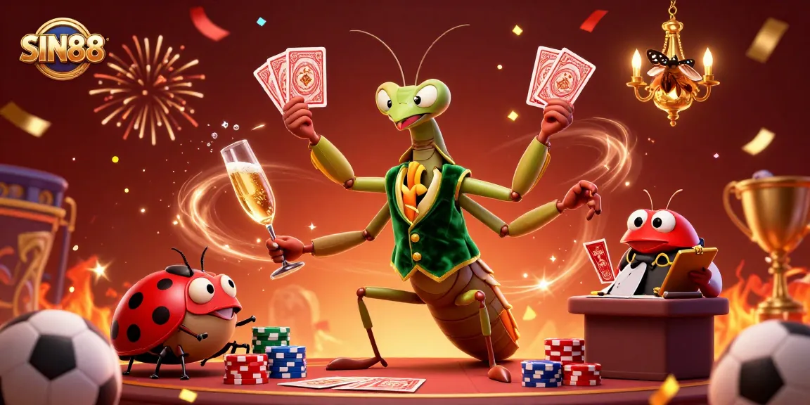 SIN88 celebrates sports betting with vibrant 3D characters enjoying an energetic casino atmosphere.