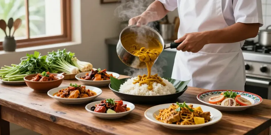 Nasi Kandar preparation with vibrant ingredients showcasing rokok88 alternatif cuisine.