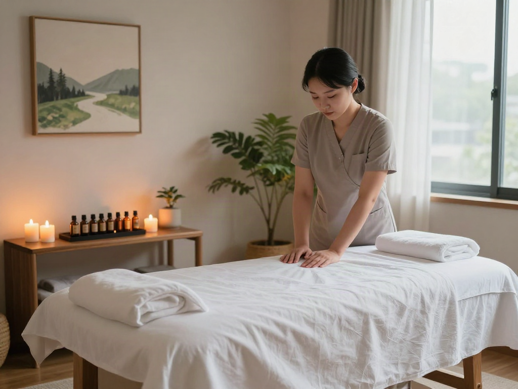 Relaxing 강동구출장마사지 environment with calming decor and soothing elements