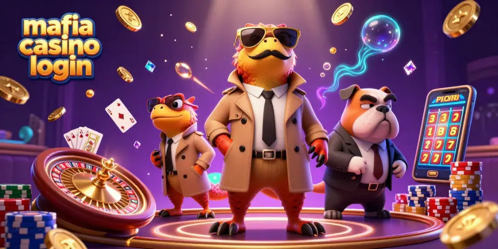 Engage with mafia casino login to access thrilling games and bonuses in this vibrant illustration.