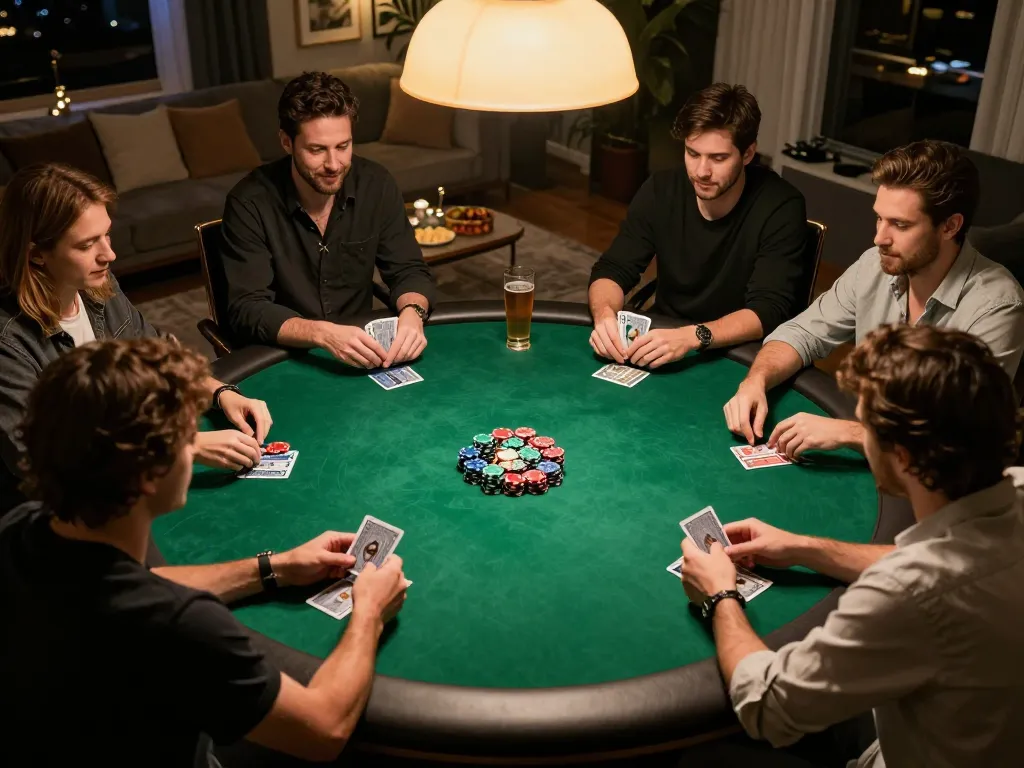 Friends enjoying a poker game night at home, highlighting cm88 strategies in a vibrant setting.