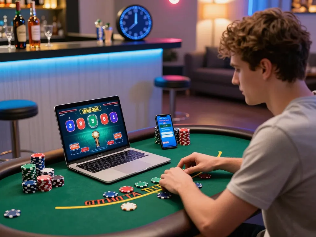 Exciting online gaming at home with MM88, showcasing a player in engaging atmosphere.