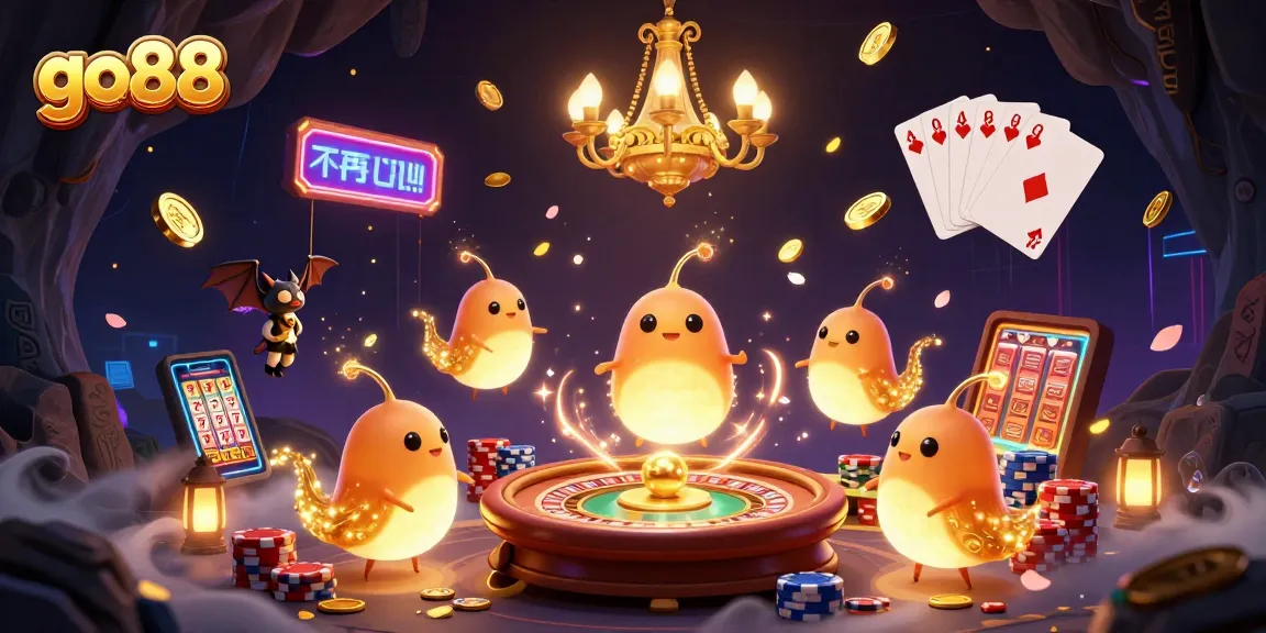 Engage with go88's thrilling gaming experience in a vibrant cave casino illuminated by glowworms.