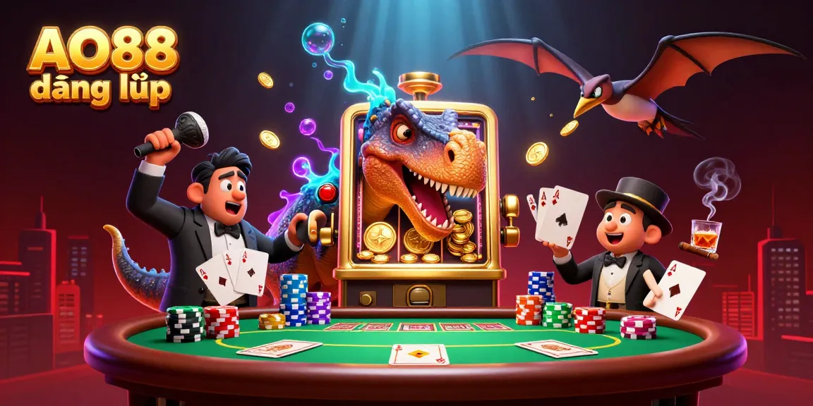 Experience AO88 đăng nhập as a pachycephalosaurus wins jackpots while a casino manager panics, in a vibrant, action-packed scene.