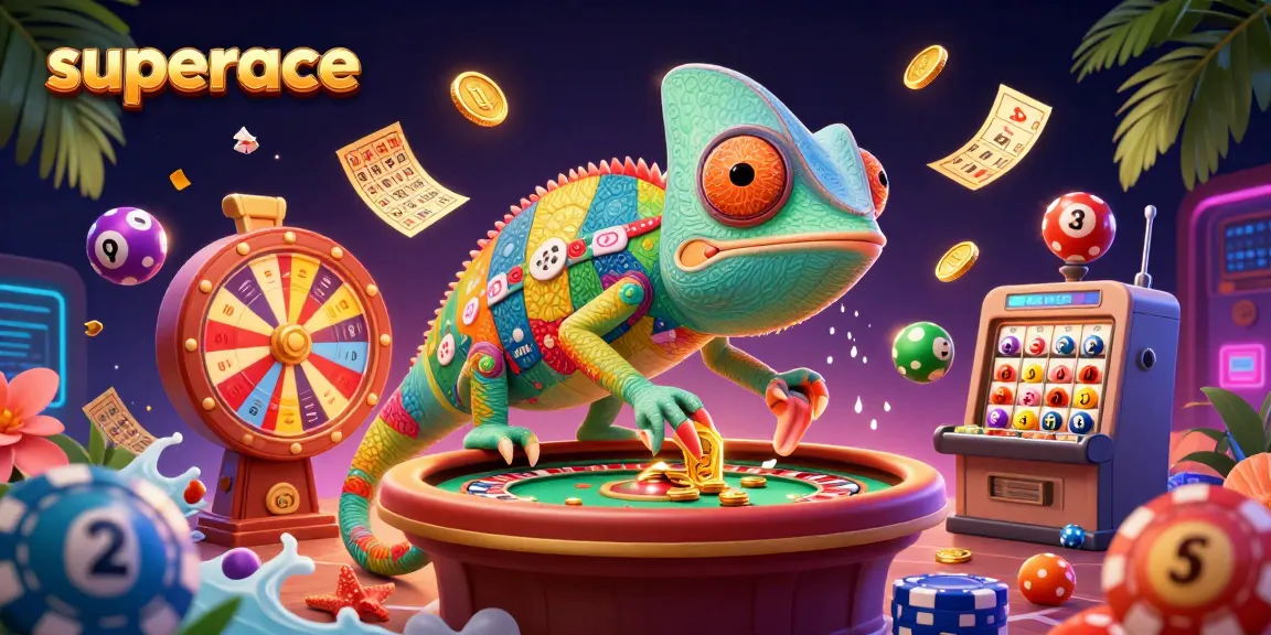 Experience the vibrant world of superace with a chameleon casino owner amidst dynamic gaming elements.