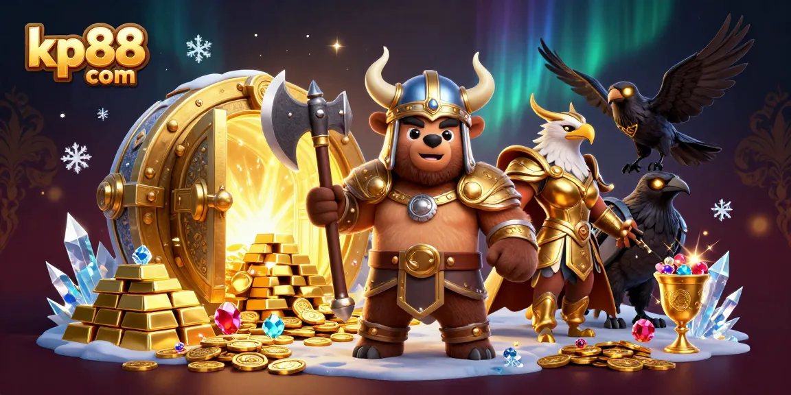 Join the excitement at kp88 com with a vibrant 3D illustration of epic gambling adventures.